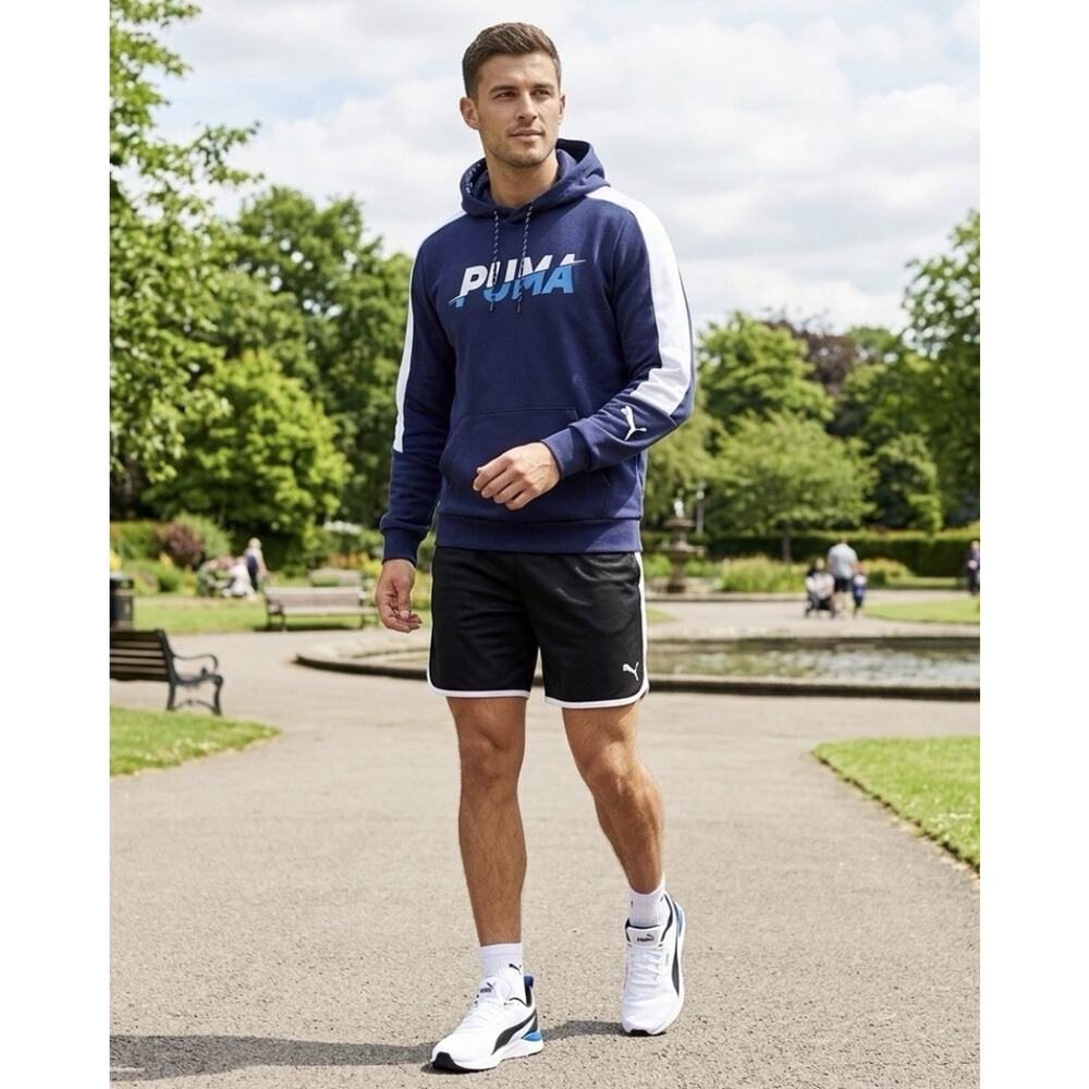 Puma Performance Hoodie Navy Blue Athleisure Pullover Pocketed Streetwear Y2K Lg